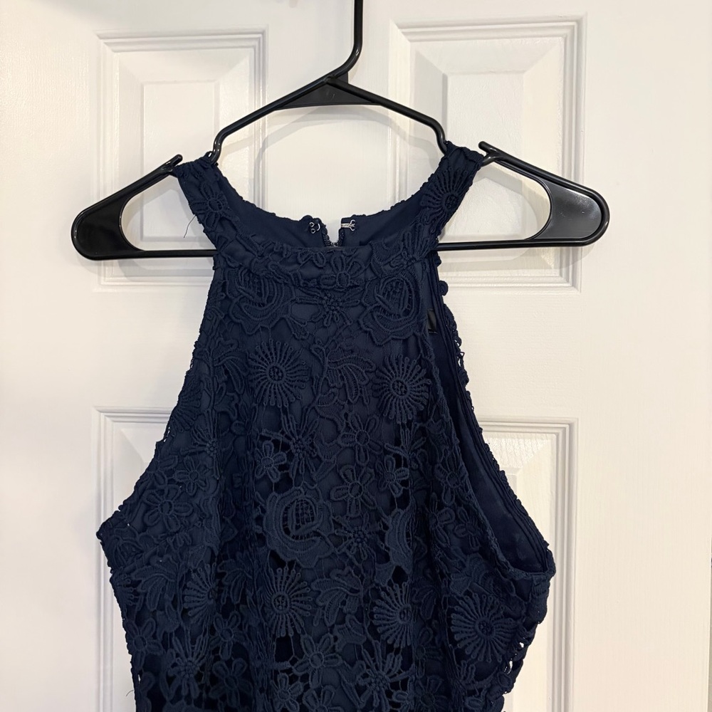 Lulus Love Poem Navy Blue Lace Halter Mini Dress Size Large - Picture 6 of 12